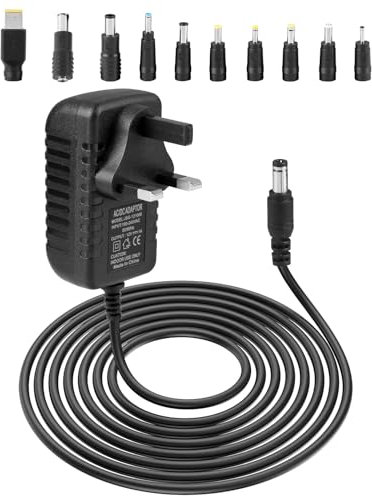 12V 1A DC Power Adapter, 12V 1A 24W AC 110-240V Power Supply Converter Wall Plug Transformer Charger Replacement with 10 Tips Universal Connector for LED Strip Router Camera Monitor TV Box Printer