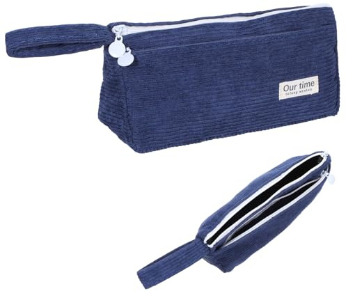 MBAIYO Mäppchen Cord Stoff, Blau Federmäppchen Mäppchen Mädchen Teenager Stiftetasche Federmappe Tragegriff Waschbar Pencil Case Tragbare Stiftemäppchen 2 Fächern Reißverschluss Schule Büro Orga(Blau)
