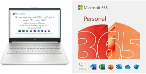 HP 14s-dq3000sl | Intel N4500 | RAM 4GB | SSD 128GB | 14 FHD | Windows 11S + Microsoft 365 Personal | 12 mesi | App Office con AI | 1TB OneDrive