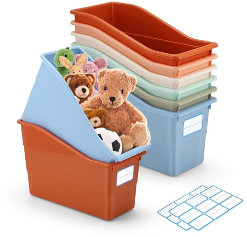 6 Pcs Plastic Storage Boxes, Files Book Bins for Classroom Multiple Colors Storage Baskets, Storage Boxes (Morandi)