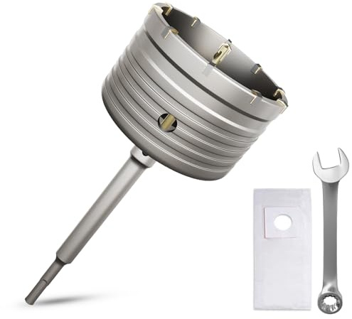 Bohrkrone 110mm Gewinde SDS plus Adapter 220mm und Zentrierbohrer,Mit den Schraubenschlüssel und Staubschutzbeutel,Wandlochsägebohrer für Mauerwerk Natursteine Sandsteine Kunststeine Beton Marmor