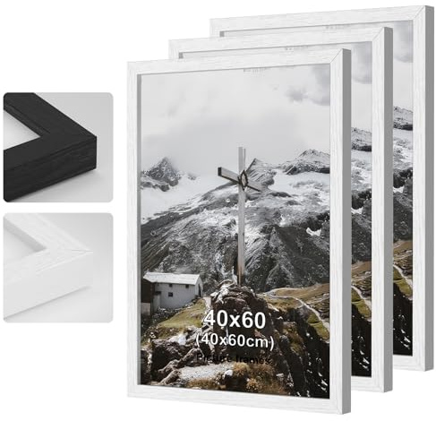 3pack 40x60 Picture Frame, White Wooden Picture Frames, 15x23in Photo Frame with Perspex Glass, With Stand and Wall Mountable, Horizontal or Vertical Wall Mounting, Bedroom and Living Room Decoration