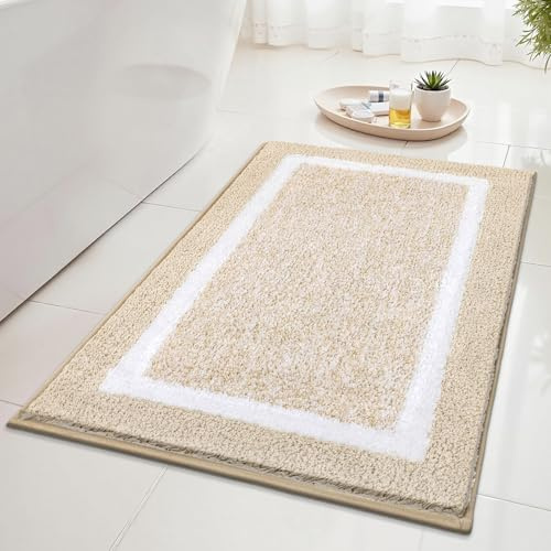 SHACOS Badteppich rutschfeste Badematte Weicher Badezimmerteppich Wasserabsorbierend Duschmatte Maschinenwaschbar Badvorleger für Dusche,Badewanne und Toilette, Beige, 50 x 80 cm