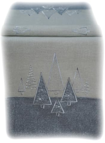 texpot Tischläufer 40 x 90 cm grau Stickerei Moderne Tannenbäume Weihnachten Tischband