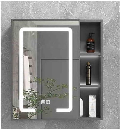 MQDLJSE Armoire de Toilette avec Miroir Mural antibuée et Double Porte, dotée d'un éclairage LED (Gris, 60 cm).