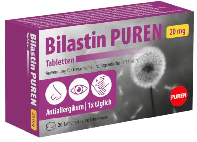 Bilastin PUREN 20 Allergietabletten - Antiallergikum zur Linderung von Allergie, langanhaltende Wirkung, einfache Einnahme