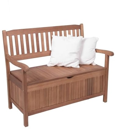 DELUKE Gartenbank Rennes 2-Sitzer mit Staufach - 107cm Breit, Eukalyptus, Natur | Terrassenbank Wetterfest Sitzbank Outdoor Bank