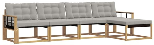 vidaXL Outdoor-Sofagarnitur mit Kissen 5 pcs Weiß und Hellgrau, Garten, moderner, langlebiger Outdoor-Sofa, Sessel-Ecke, Lounge-Möbel, Terrasse Set