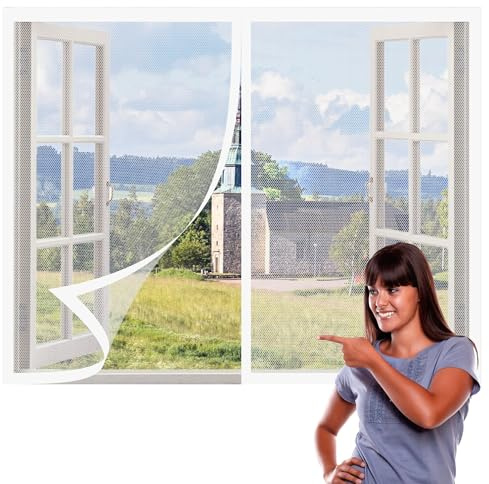 Zanzariere Magnetiche 85 x 85 cm Varie Taglie Zanzariera Autoadesiva Finestre Senza Foratura e Silenziosa per Finestre Qualunque Piccole Grandi, Bianco