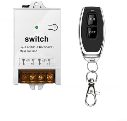 Wireless Remote Switch RF433MHz Single Channel Relay Receiver 240V 30A for Lights Heaters TV - Easy Install Cordless Switch Kit(white)
