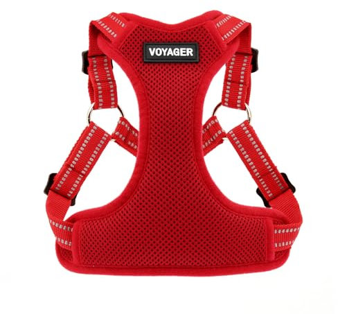 Voyager Verstellbares Hundegeschirr mit Reflektorstreifen by Best Pet Supplies - Strapazierfähige Ganzkörperweste ohne Zugkraft mit Leinen-D-Ring, atmungsaktiv, Rot, size L