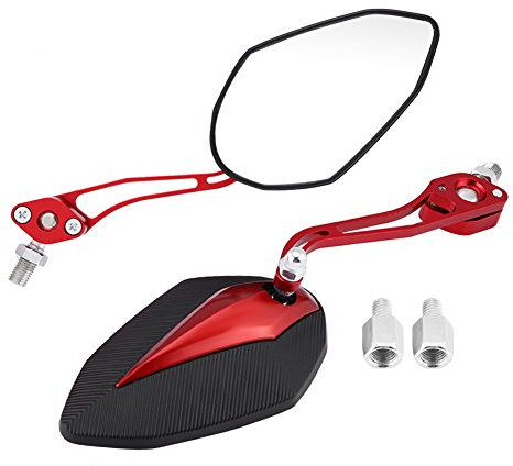 Rückspiegel für Motorräder, 8mm 10mm Universal Aluminiumlegierung + Hartplastik Motorrad Roller Motorrad Rückspiegel Rückspiegel (Links & Rechts)(rot)