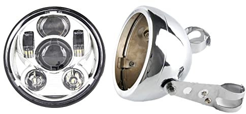 SKUNTUGUANG 14,6 cm (5,75 Zoll) LED-Scheinwerfer mit Scheinwerfergehäuse für Motorrad-Chromprojektorscheinwerfer