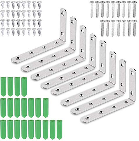 JIZZU 8Pcs Stainless Steel Right Angle Brackets, Wall Shelf Bracket, Multifunctional Corner Brackets for Wood, Suitable for Fixing Radiator and Scaffold Board Shelf Bracket, Fence Panel Bracket
