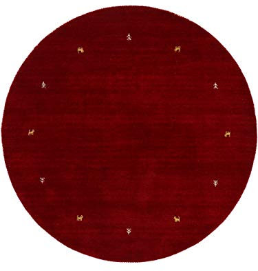 carpetfine Wollteppich Gabbeh Uni Rund Rot Ø 300 | Moderner Teppich für Wohn- und Schlafzimmer