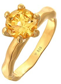 Elli Ring Damen Verlobung Organic Solitär mit Citrin Edelstein in 925 Sterling Silber vergoldet