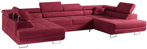 MKS MEBLE Sofa Rot Wohnzimmer - Wohnlandschaft - U-Form Couch mit Schlaffunktion - Schlafsofa mit Bettkasten - Wohnzimmer U Couch - Polstersofa mit Bettkasten - Gustaw U Weinrot Kronos