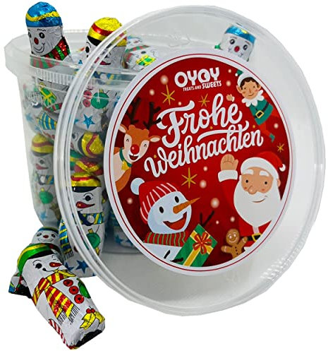 510g Schneemänner aus Milchschokolade I über 70 Stück I Fair Trade Kakao I im Partybucket I Ideal für Weihnachtsfeiern, Christmasparties oder als Füllung für Nikolausstiefel und Adventskalender