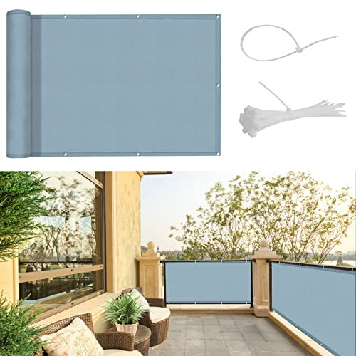 SUNNY GUARD Balkon Sichtschutz 90x300cm Balkonverkleidung Balkonabdeckung Balkonumspannungen UV-Schutz Wind und wetterfest mit Kabelbinder,Graublau