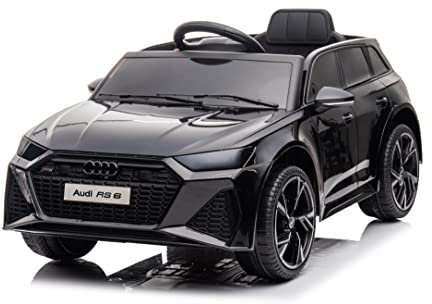 FINOOS Kinder Elektroauto A.U.D.I RS6 12V Original Lizenz Kinderauto Kinderfahrzeug - 2,4 Ghz Rc Fernbedienung (Schwarz)