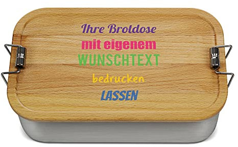 PR Print Royal Große Brotdose Bedrucken mit Name und Text Personalisieren - Geschenk für Kinder zur Einschulung, Geburtstagsgeschenk - Brotdose selbst gestalten, Holzdeckel, BPA-frei, 1000 ml