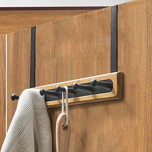 LANMOU Over Door Hanger 40cm (15.7) Over Door Hooks with 6 Hooks Heavy Duty Coat Hooks Bamboo Wooden Over Doors Organizer Rack for Hanging Clothes, Keys, Towels, Hats