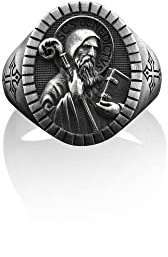 BySilverStone Jewelry – Handamde Siegelring Des Heiligen Benedikt Für Männer, Ring Des Heiligen Benedikt Aus Sterlingsilber, Oxidierter Familienring, Christliches Männergeschenk, Geschenk Für Männer
