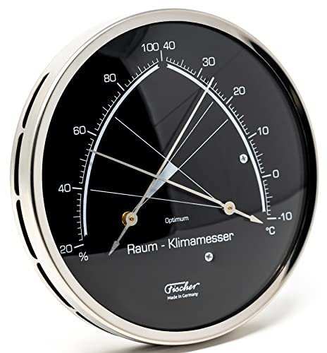Fischer 146.01.06 - Raum-Klimamesser - 130mm Synthetic-Hygrometer und Bimetall-Thermometer aus Edelstahl Made in Germany