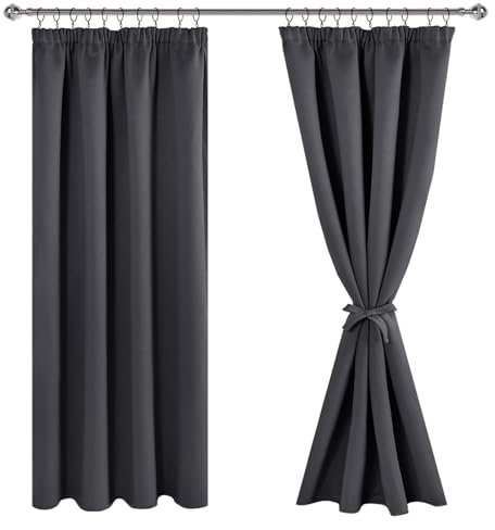 JIUZHEN Gardinen mit kräuselband Verdunklungsvorhänge Vorhang Blickdicht Gardinen Wohnzimmer Vorhänge Schlafzimmer Thermovorhang Dunkelgrau, H175 x B140 cm,2er Set