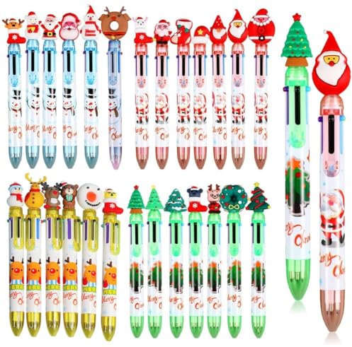 LATERN 27 Stück Weihnachts Kugelschreiber, 6-in-1 Mehrfarbiger Einziehbarer Shuttle Stift 16CM Weihnachtsbaum Schneemann Rentier Weihnachtsmann Tintenroller für Strumpffüller Gastgeschenke (27 Stile)