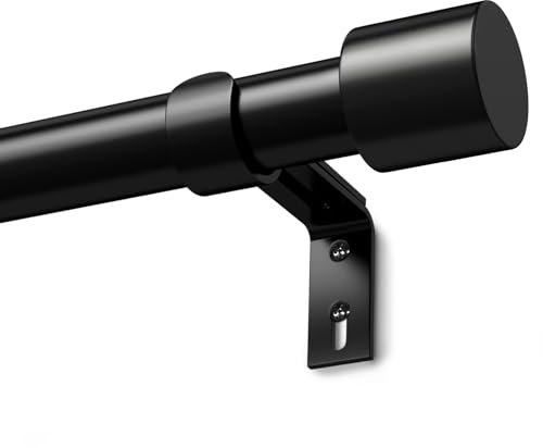 Black Curtain Poles for Eyelet Curtains Metal Extendable Curtain Rod Adjustable Voile Curtain Poles for Windows Door (Black, 76 to 305cm)