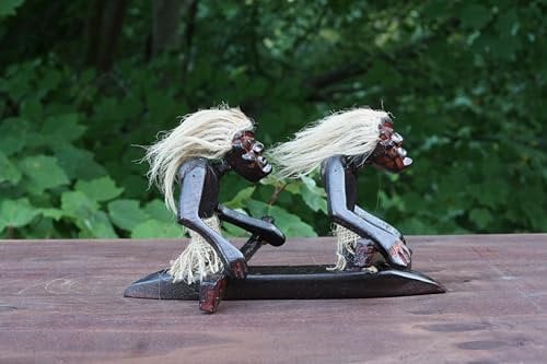 G6 Collection Handgefertigte hölzerne primitive Kanu Tribal Lustige Statue Skulptur Tiki Bar Handgefertigtes einzigartiges Geschenk Wohnkultur Akzent Figur Dekoration Kunstwerk handgeschnitzt (Tandem
