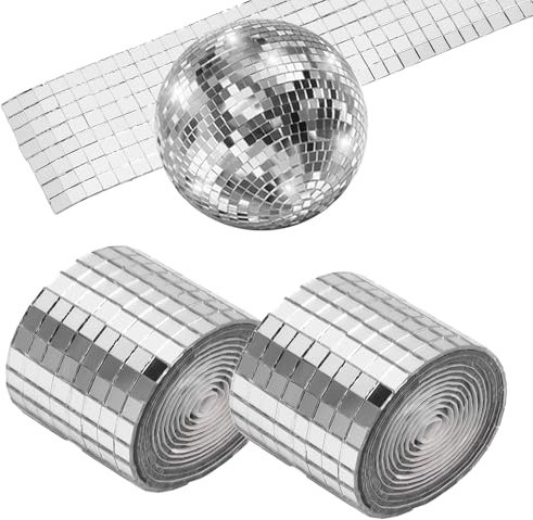 Tissting 1600 Pcs Self Adhesive Mirror Mosaic Tiles 0.2 x 0.2in Square Silver Mirror Mosaics Sticker Disco Balls Tiles for Vase Photo Frame Decoration