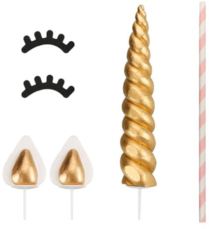 Luckious Handgefertigter Einhorn-Kuchenaufsatz – goldene Horn-, Ohren- und Wimperndekorationen für Geburtstag, Babyparty, Urlaubsparty