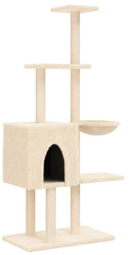 vidaXL Kratzbaum, Katzenkratzbaum mit Sisal-Kratzsäulen, Katzenbaum mit Katzenhöhle Plüsch, Kletterbaum für Katzen, Katzenmöbel, Creme 145cm