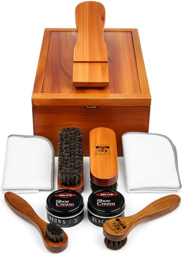 Kg's Deluxe Shoe Shine Kit — Includes Hardwood Boot & Shoe Care Box, Brown and Black Shoe Polish, Shoe Shine Cloths, & Premium Horsehair Brushes and Applicators, Great Gift, Multi, One Size