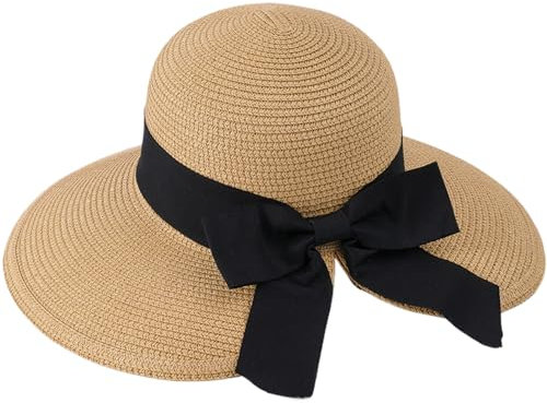 NASSMOSSE Strandhüte für Damen, LSF 50+, Sommerhut aus Stroh, faltbar, Sonnenhüte mit Schleife, atmungsaktiv, breite Krempe, Khaki, khaki, 2