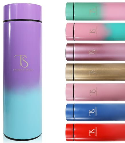 TEDDY´S SUITE BOTELLA DE ACERO INOXIDABLE 500 ML CON INDICADOR DE TEMPERATURA DIGITAL SIN BPA (CELESTE-MORADO)