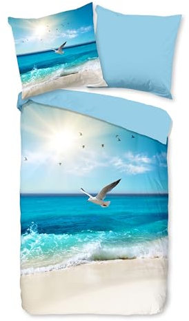 Traumschloss Renforcé Bettwäsche »Sealife«, Strand, Meer, 135x200 & 80x80, 100% Baumwolle, atmungsaktiv & weich, Wendebettwäsche-Set mit Reißverschluss bestehend aus Kissen und Bettbezug