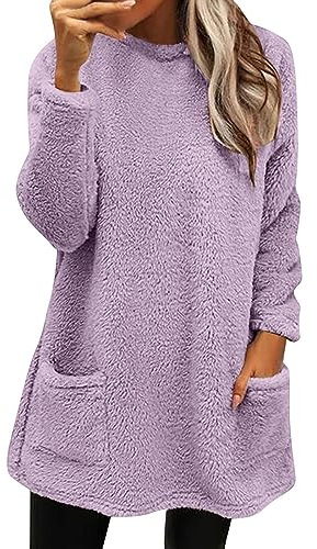 Generisch Pullover Sale Damen Pullover Damen Lang Teddy Fleece Flauschig Pulli Weich Winter Warm Sweatshirt Langarm Fleecepulli Plüsch Tops Oberteile Mit Taschen Black Friday Angebote 2024 Damenmode