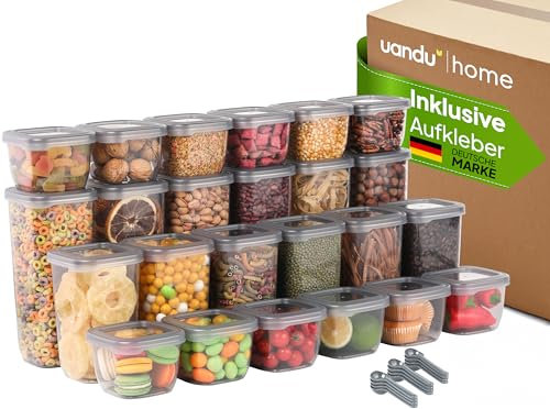 uandu Vorratsdosen mit Deckel Luftdicht | 24er Vorratsbehälter Set | Aufbewahrungsbox Küche | Aufbewahrung & Organisation | Vorratsdosen Set | BPA Frei | Küchen Organizer | Küchenzubehör | Vorratsdose
