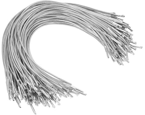 PATIKIL Cordón Elástico, 100 Pcs de Cuerda Redonda Elástica de 2 mm con Cierres de Púas Metálicos para Sombreros, Máscaras, Menús y Libros de Manualidades, Plateado, (250 mm)