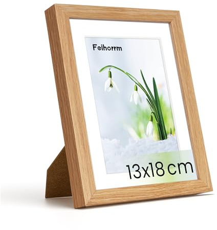Feihorrm Bilderrahmen, Fotorahmen aus Eiche, Mit gehärtetem Glas, Für 13x18 cm-Fotos ohne Passepartout oder 9x14 cm-Fotos mit Passepartout, Fotorahmen aus Massivholz (Beige, 13x18 cm/ 1x)