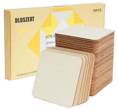 DLUSZERT 90 Stück 6cm Quadratische Holzplatten zum Basteln, Natur Quadrate Holzscheiben Baumscheiben zum Malen, Holz Etiketten Quadrate Holz Log Scheiben für DIY Hochzeit Dekoration Handwerk