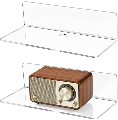 Étagère sans Percage, Lot de 2 Etagere Mural Auto-AdhéSif Suspendue en Acrylique, Tablettes Flottantes en Space, 23CM Large, pour Chambre, Salle de Bains, Cuisine, Salon, Bureau, transparente