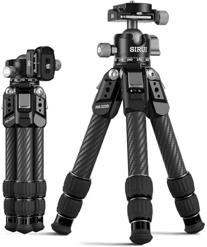 SIRUI AM-223S+G0 Mini Treppiede da Tavolo in Fibra di Carbonio, Compatto Treppiede Carbonio con Testa a Sfera Panoramica a 360°, 10cm-42cm Portatile Treppiede, Ultraleggero 0.77kg, Carico Massimo 15kg