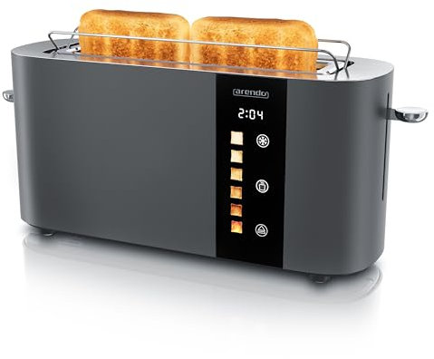 Arendo - Edelstahl Toaster 2 Scheiben Langschlitz - Touchscreen – Doppelwandgehäuse – Integrierter Brötchenaufsatz – 6 Bräunungsgrade – Brotzentrierung – Restzeitanzeige – Memoryfunktion - Cool Grey