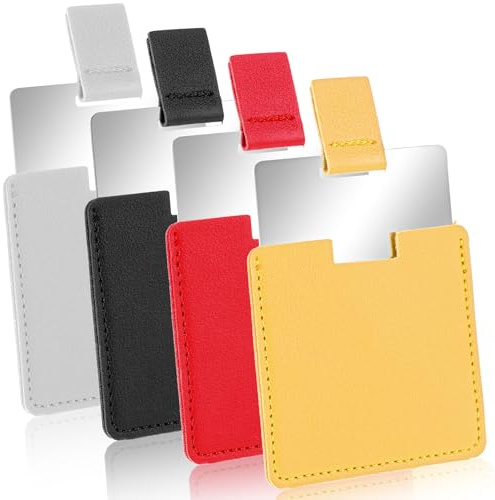 4 Stück Edelstahl Taschenspiegel, Reisespiegel 6.5x7cm, Handspiegel klein inkl. Schutzhülle, Klein Spiegel aus Poliertem Metall, Kosmetikspiegel, Schminkspiegel, Ultradünn und Langlebig Spiegel