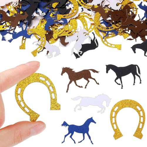 Tourima 100 Stück Hufeisen Deko Set, Glitzer Papier Konfetti für Kindergeburtstag Pferde Deko Geburtstag Mädchen, Tischdeko Pferdegeburtstag, Hobby Horse Steckenpferd Basteln Geburtstag Deko