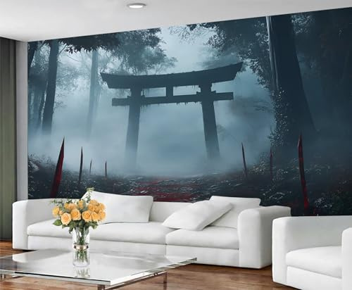 GIVLWF Wallpaper - Japanese Style Home Decor & Mural, Misty Forest Bedroom Wallpaper, Japanese Torii Wall Paper for Living Room, Large Wall Mural (Not Self-Adhesive)